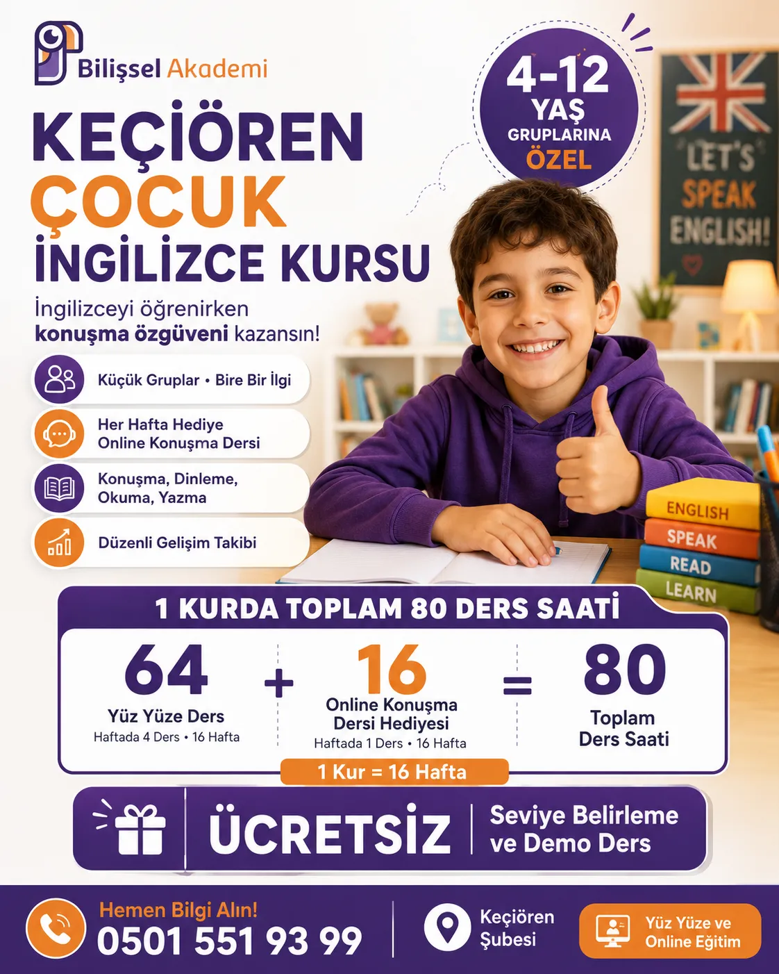 Keçiören Çocuk İngilizce Kursu | 1 Kurda 80 Ders