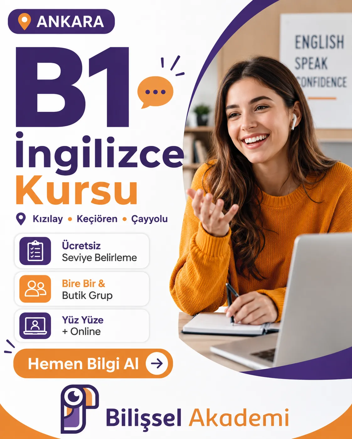 B1 İngilizce Kursu Ankara: Kızılay, Keçiören ve Çayyolu