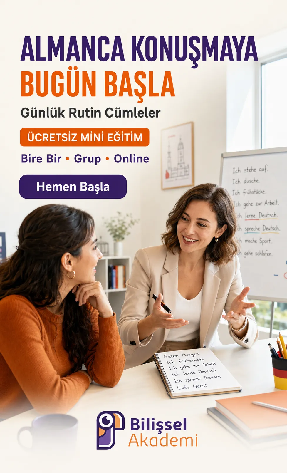 Almanca Günlük Rutin Cümleleri: Ücretsiz A1 Kolay Konuşma Kursu