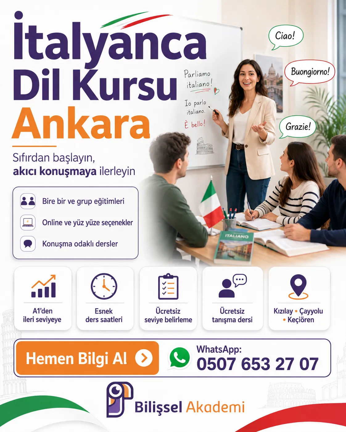 İtalyanca Dil Kursu Ankara | Kızılay, Çayyolu ve Keçiören’de Bire Bir ve Grup Eğitim