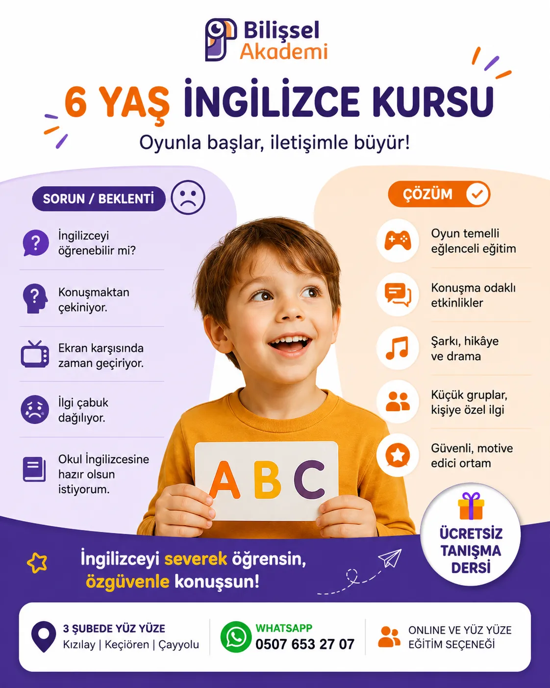 6 Yaş Çocuklar İçin İngilizce Kursu Ankara | Online ve Yüz Yüze | Bilişsel Akademi